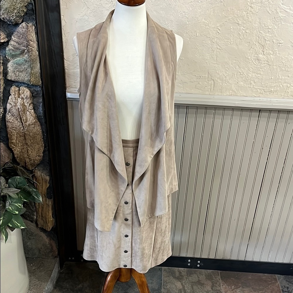 Christopher & Banks Taupe Vest and Skirt Set